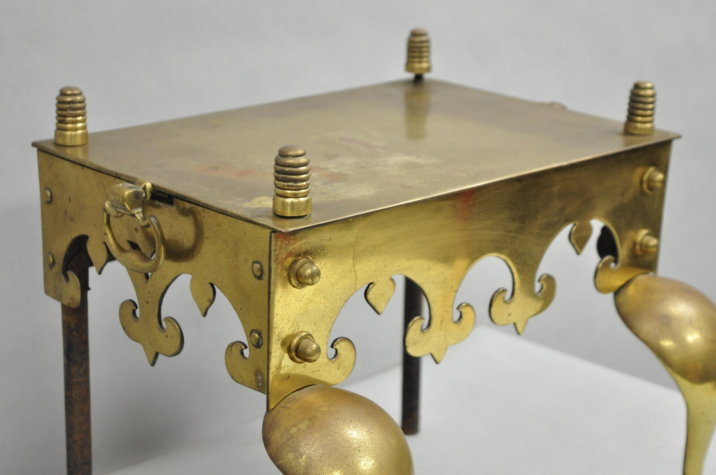 Antique English Victorian Brass Cabriole Leg Fireplace Hearth Footman Trivet