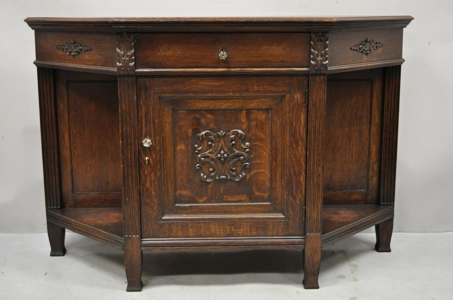 Antique French Renaissance Oak Wood Sideboard Buffet Console Table Cabinet