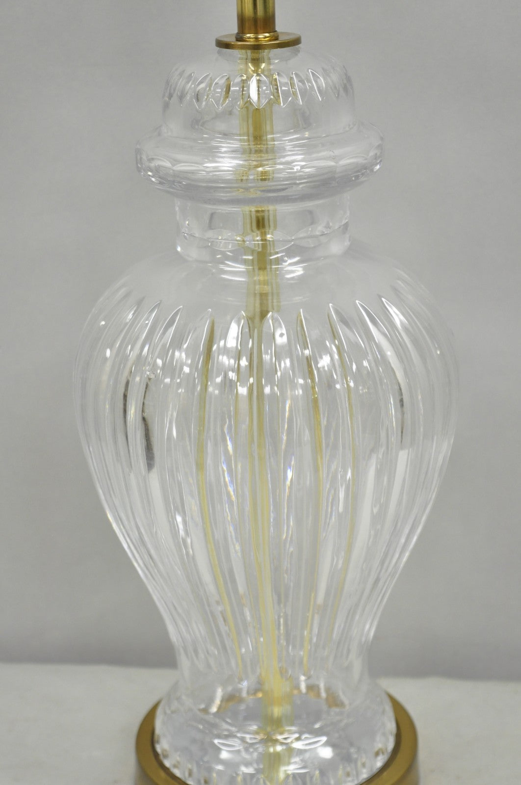 Vintage Chinoiserie French Leaded Crystal Glass Ginger Jar Brass Table Lamp