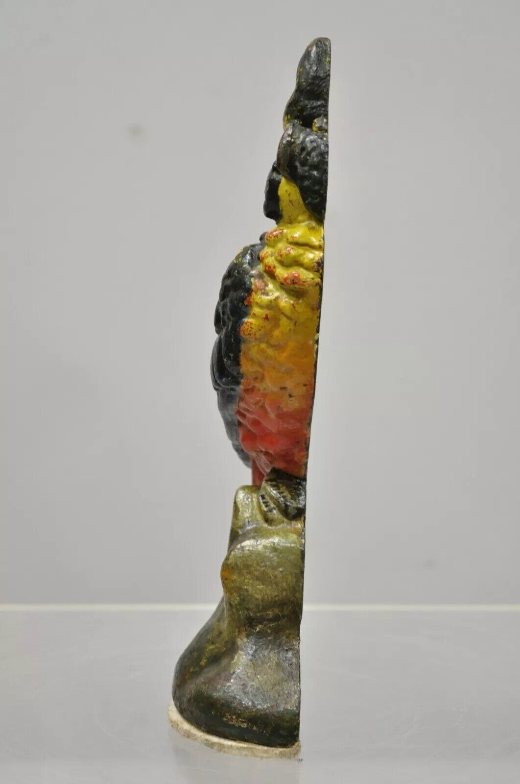 Antique Cast Iron Hand Painted 12" Cockatoo Parrot Figurine Doorstop Bookend