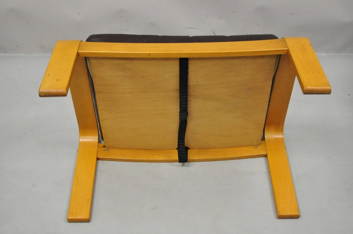 Vintage Noboru Nakamura Poang for Ikea Bentwood Brown Leather Footstool Ottoman