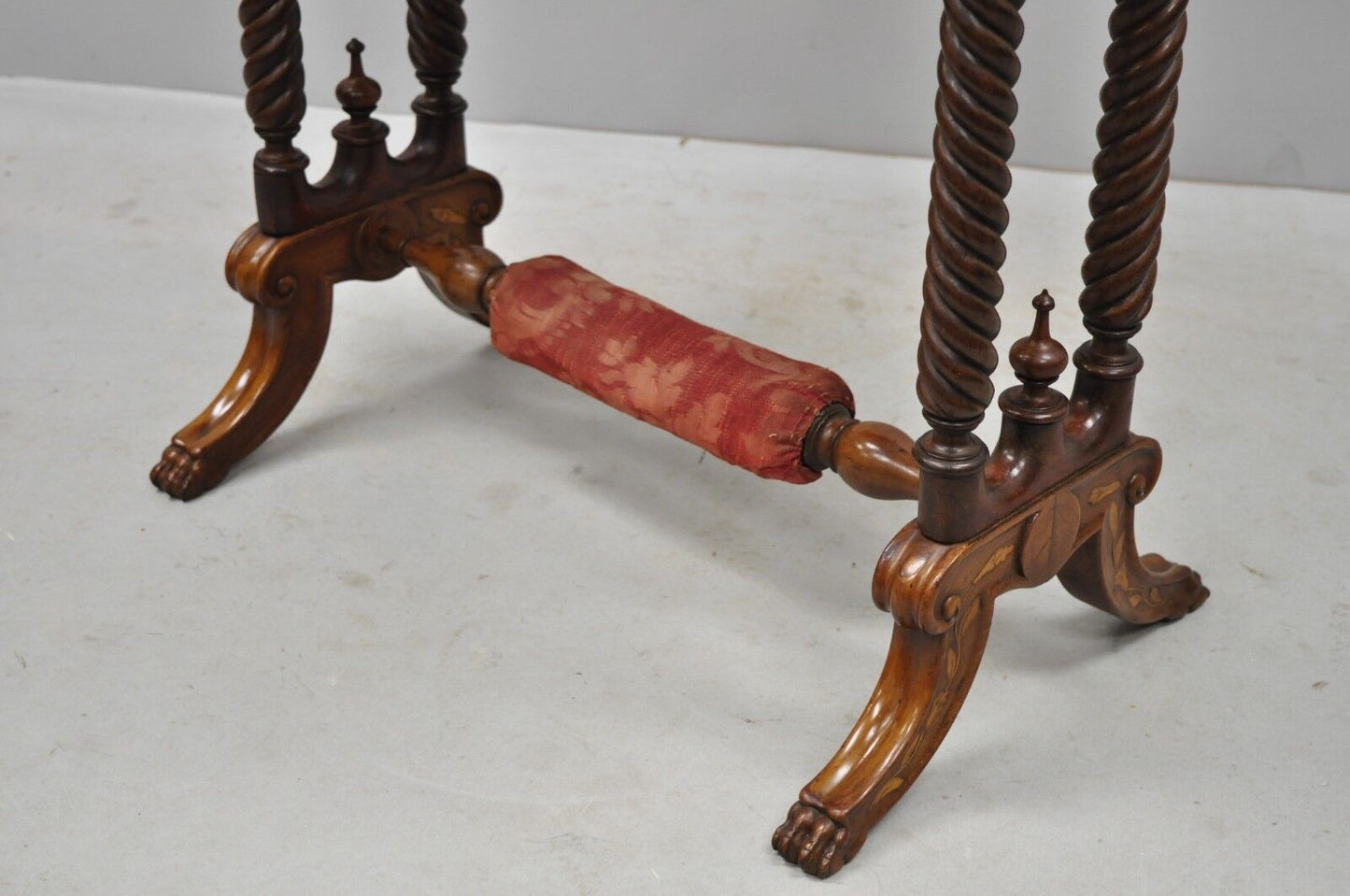 19th C. Dutch Marquetry Inlaid Regency Style Drop Leaf Sewing Stand Work Table