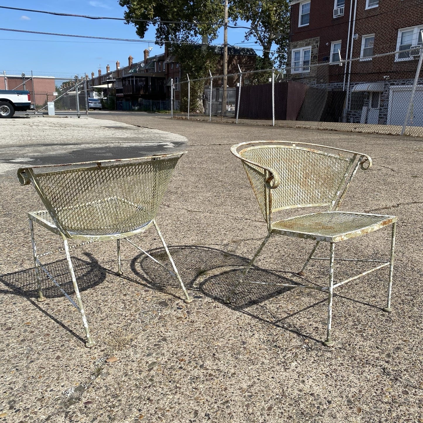 Vintage Mid Century Modern Woodard Style Wrought Iron Garden Patio Dining Set 5p