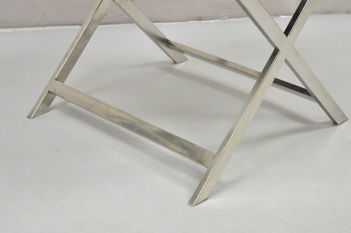 Modern Chrome Frame X-Frame Metal Stool with Cowhide Upholstery