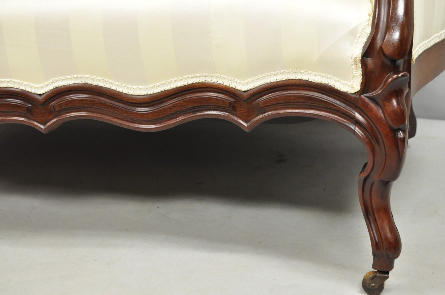 Antique Victorian French Rococo Carved Mahogany Upholstered Loveseat Parlor Sofa