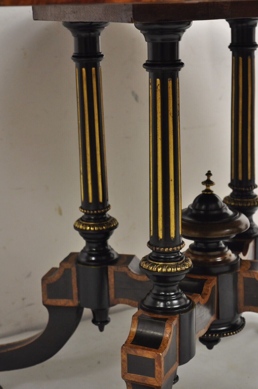 English Victorian Aesthetic Movement Ebony & Burr Walnut Oval Center Table