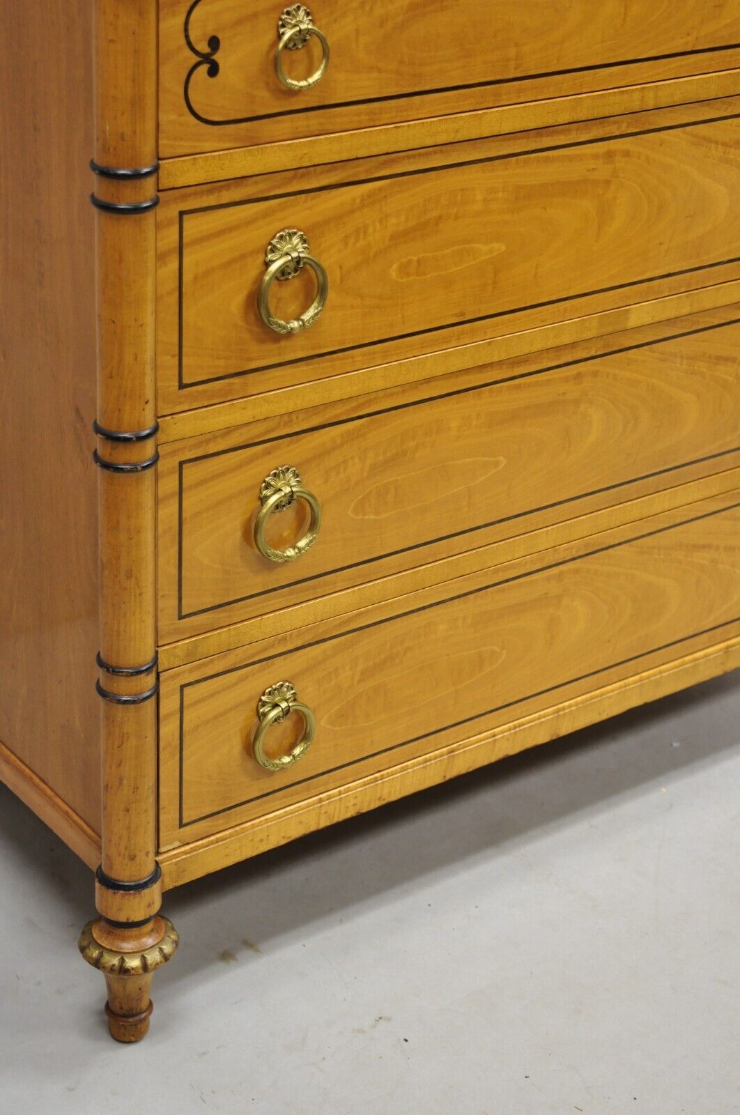 Vintage Kittenger Regency Neoclassical Satinwood & Rosewood Tall Chest Dresser