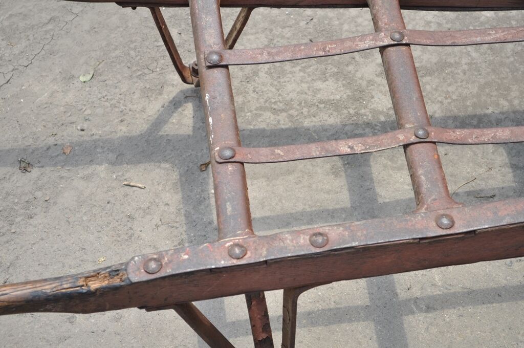 Antique Industrial Steampunk Distressed Iron & Wood Rolling Hand Truck Cart