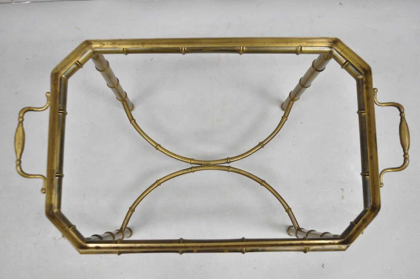 Vintage Italian Hollywood Regency Brass Faux Bamboo Tray Top Accent Side Table