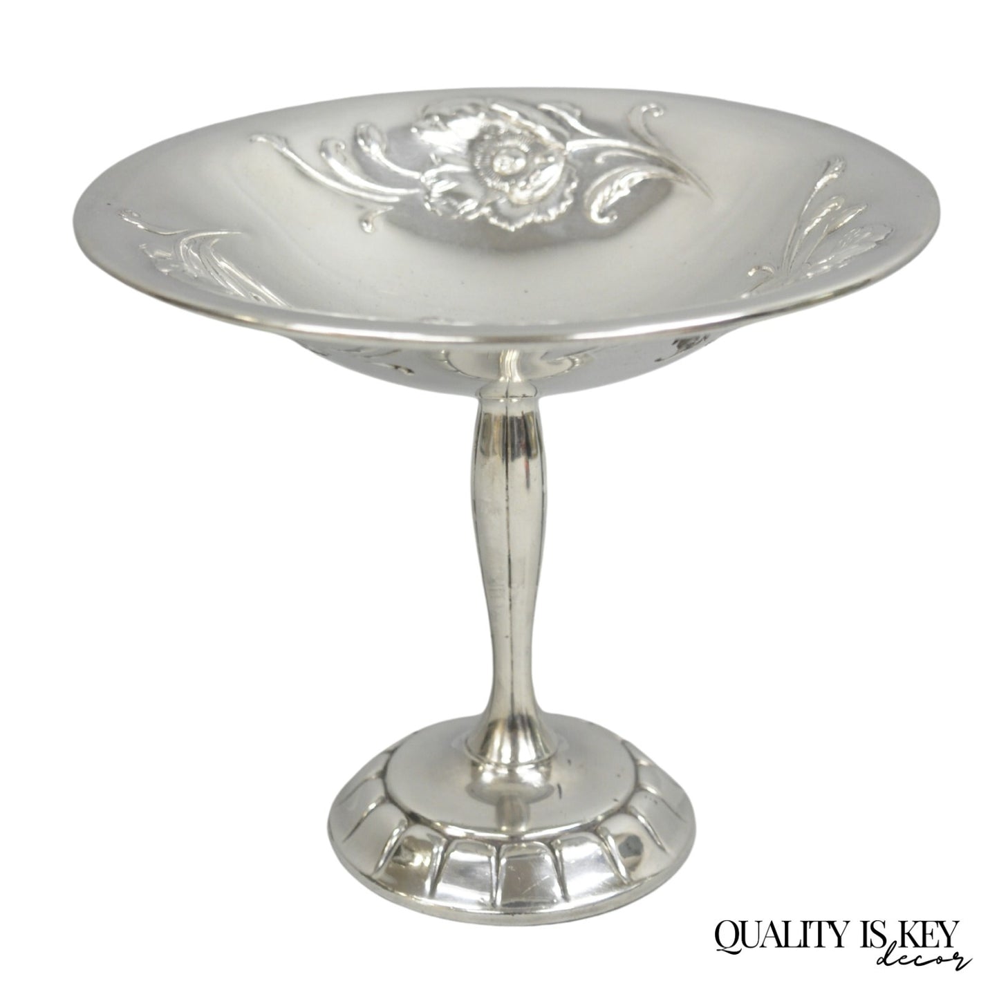 Antique Victorian Floral Repousse WMA Rogers Silver Plated Footed Compote Dish