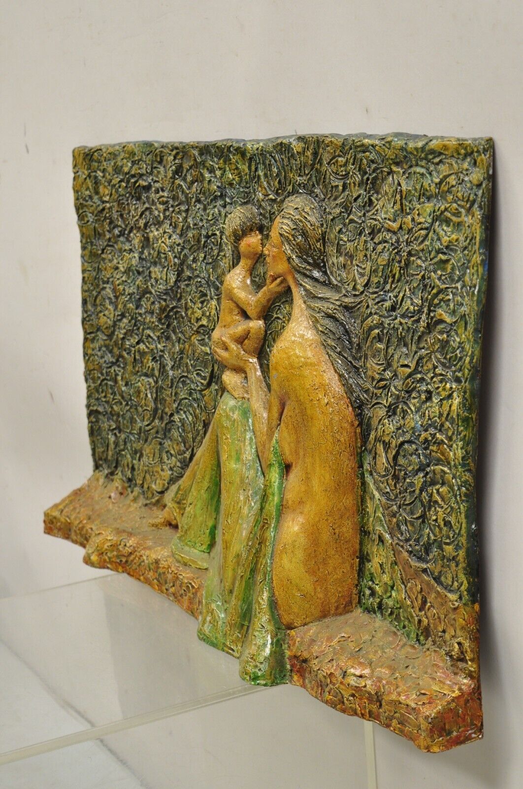 Mid Century Modern 3D Fiberglass Relief Mother & Child Nude Wall Art Sculpture
