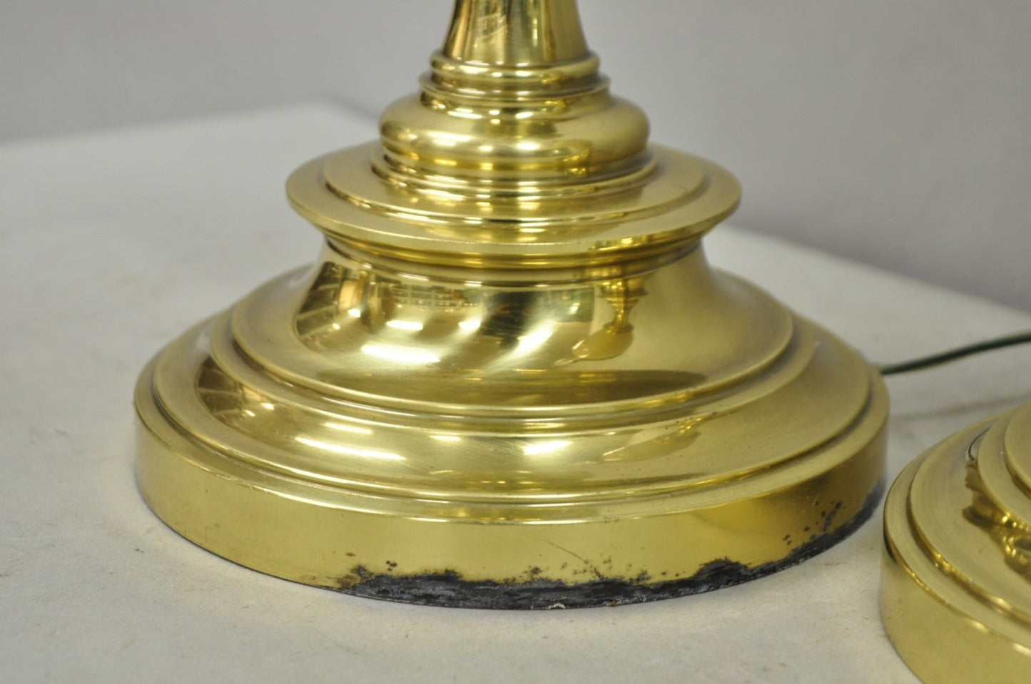 Vintage Stiffel Hollywood Regency Cream Enamel Brass Urn Table Lamps - a Pair
