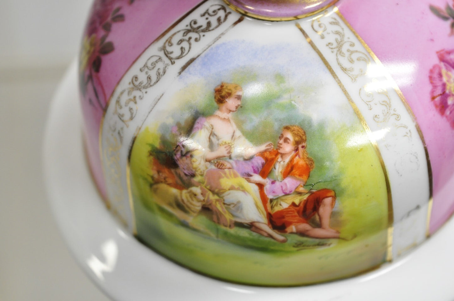 Antique Francois Boucher Victorian Pink Porcelain Lidded Urn or Covered Vase