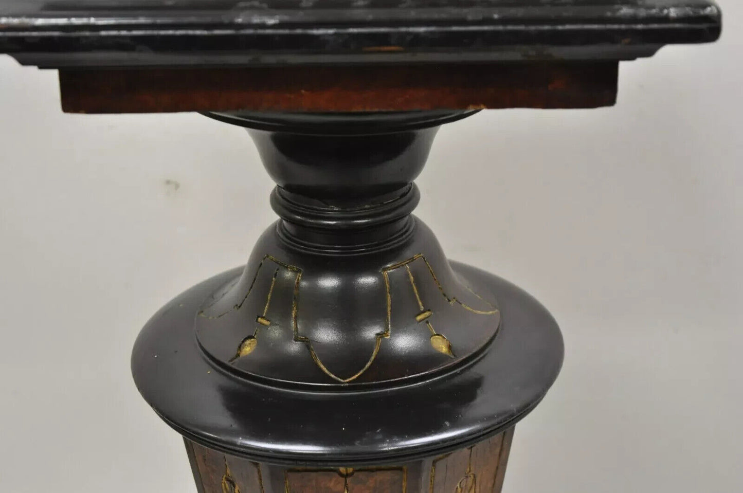 Antique Victorian Aesthetic Movement Ebonized Marble Top Pedestal Bust Stand
