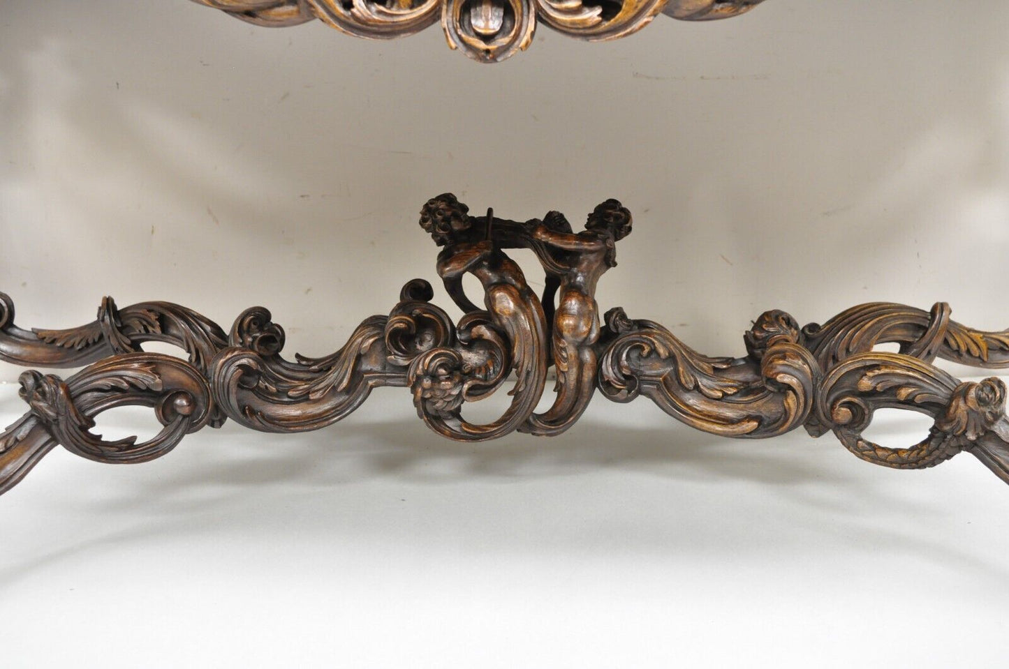 French Renaissance Louis XV Style Figural Carved Walnut Curio Display Buffet