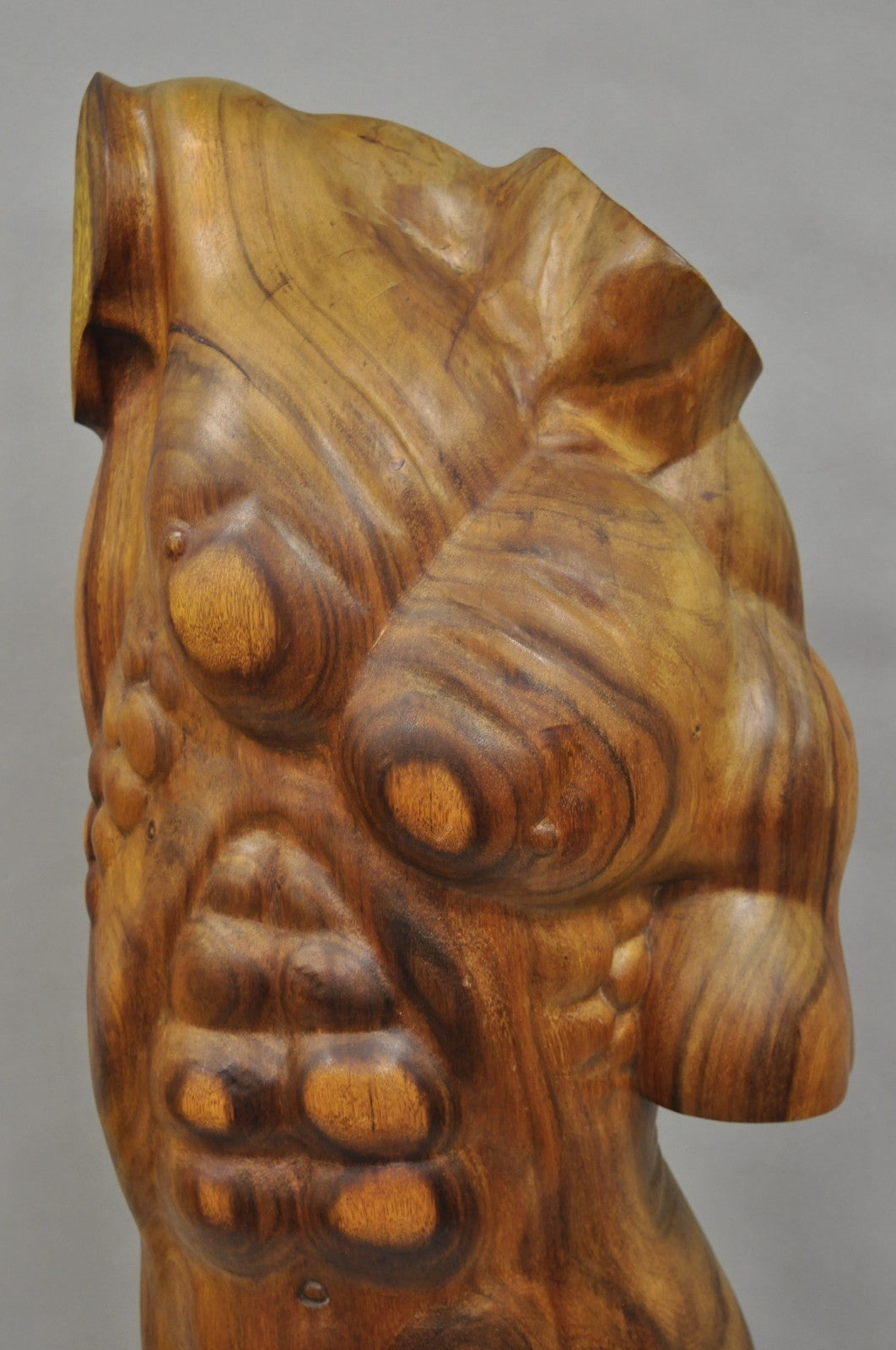 Vintage Mid Century Modern 60" Life-Size Nude Male Carved Wood Statue Sculpture
