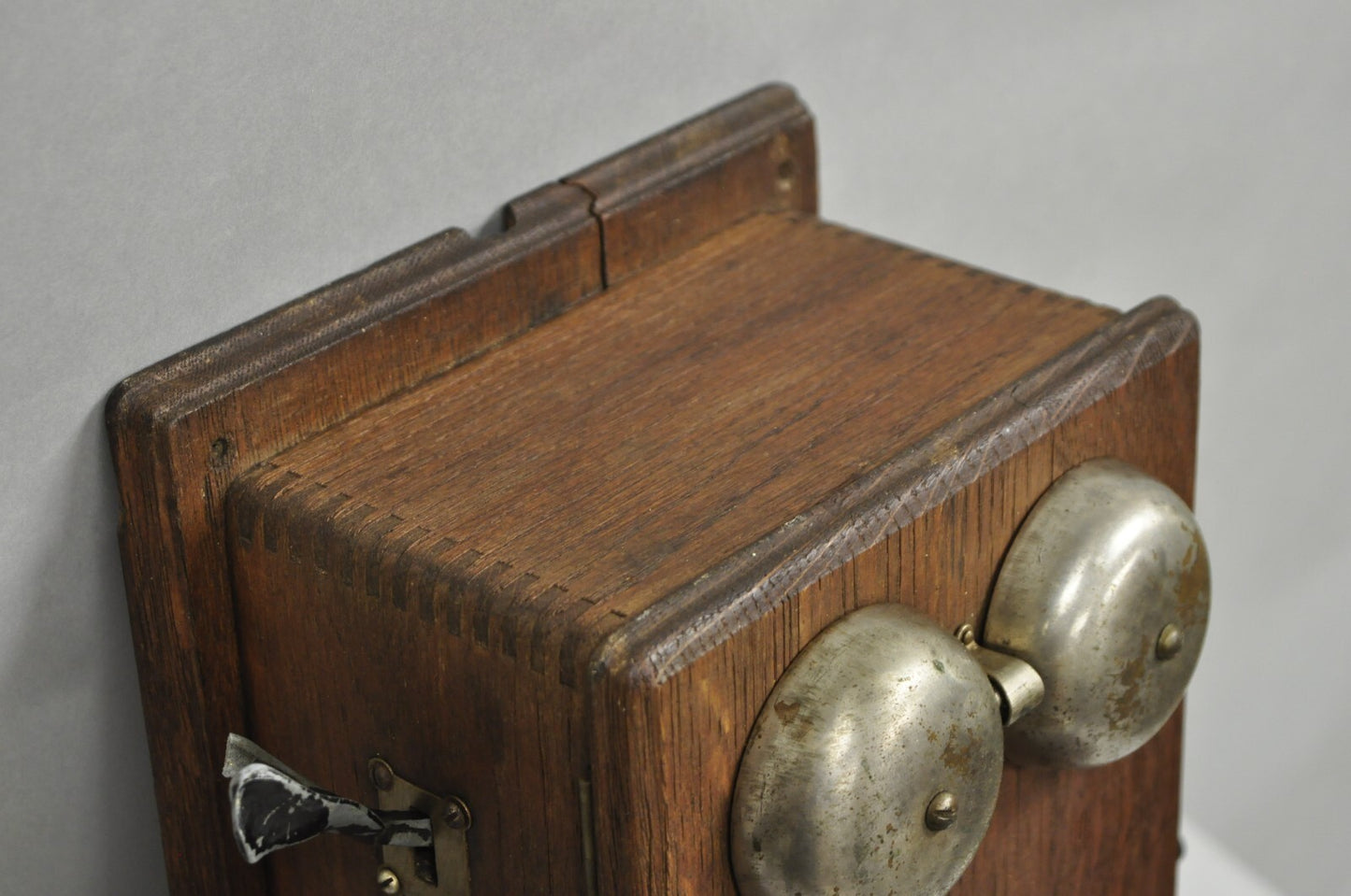 Antique Victorian Quartersawn Oak Hand Crank Candlestick Phone Wall Telephone