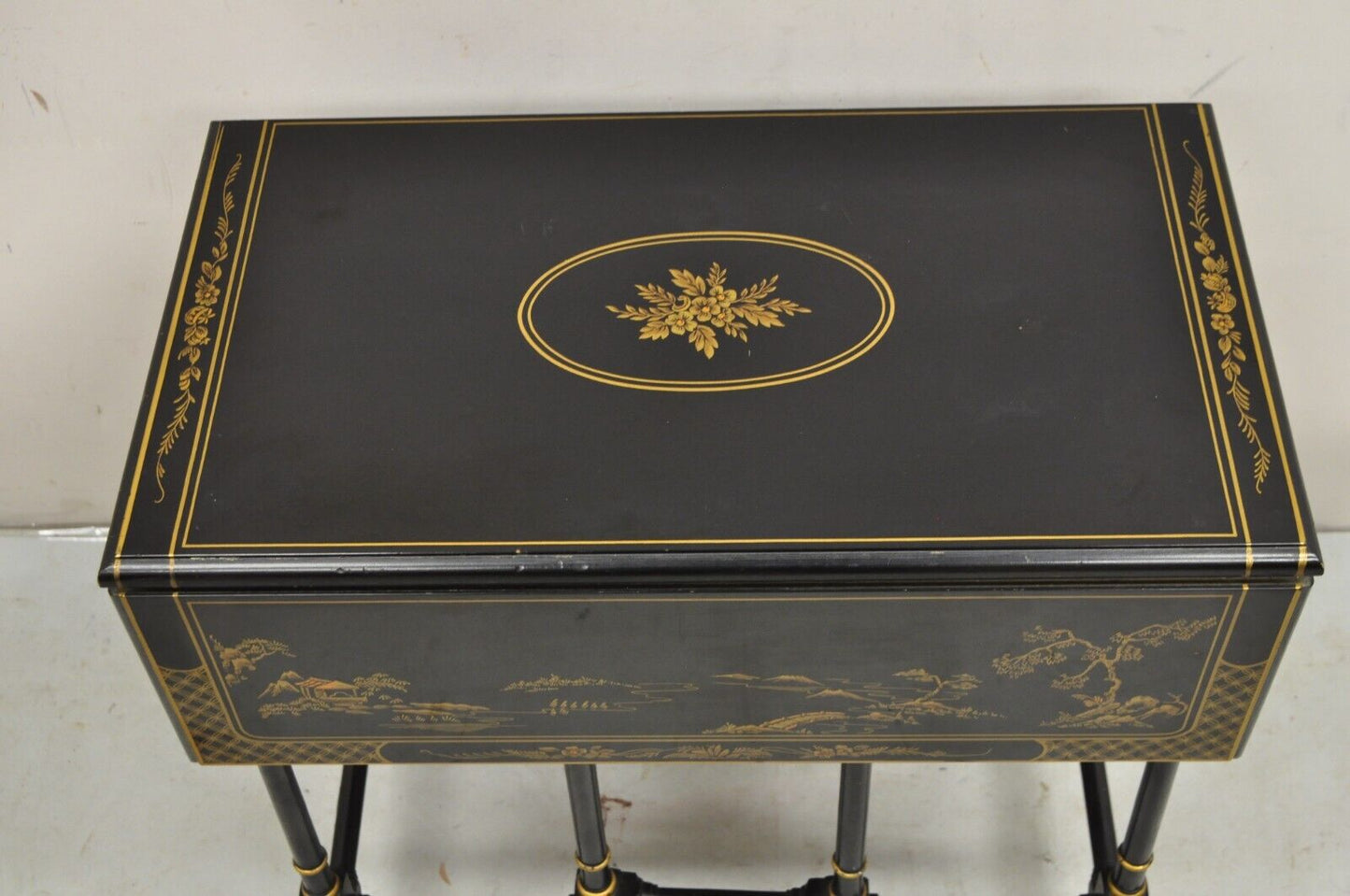 Drexel Et Cetera Asian Chinoiserie Black Lacquer Small Gateleg Side Table