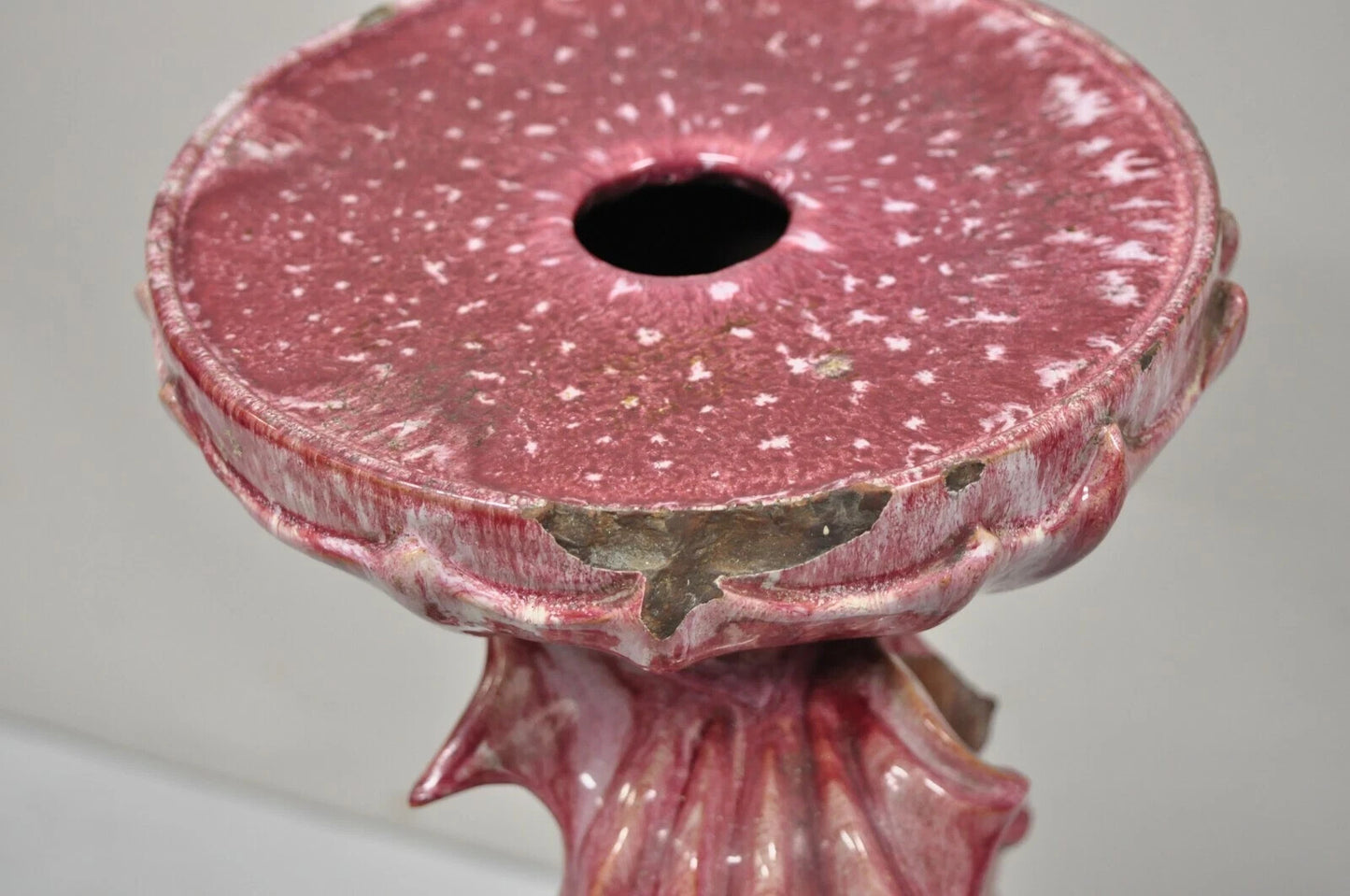 Antique Majolica Terracotta Pottery Dolphin Serpent Pink Plant Stand Pedestal