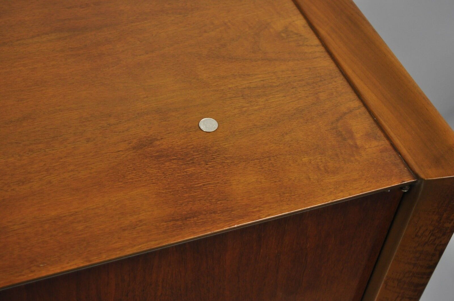Vintage Mid Century Modern Sculpted Angled Walnut Highboy Tall Chest Dresser