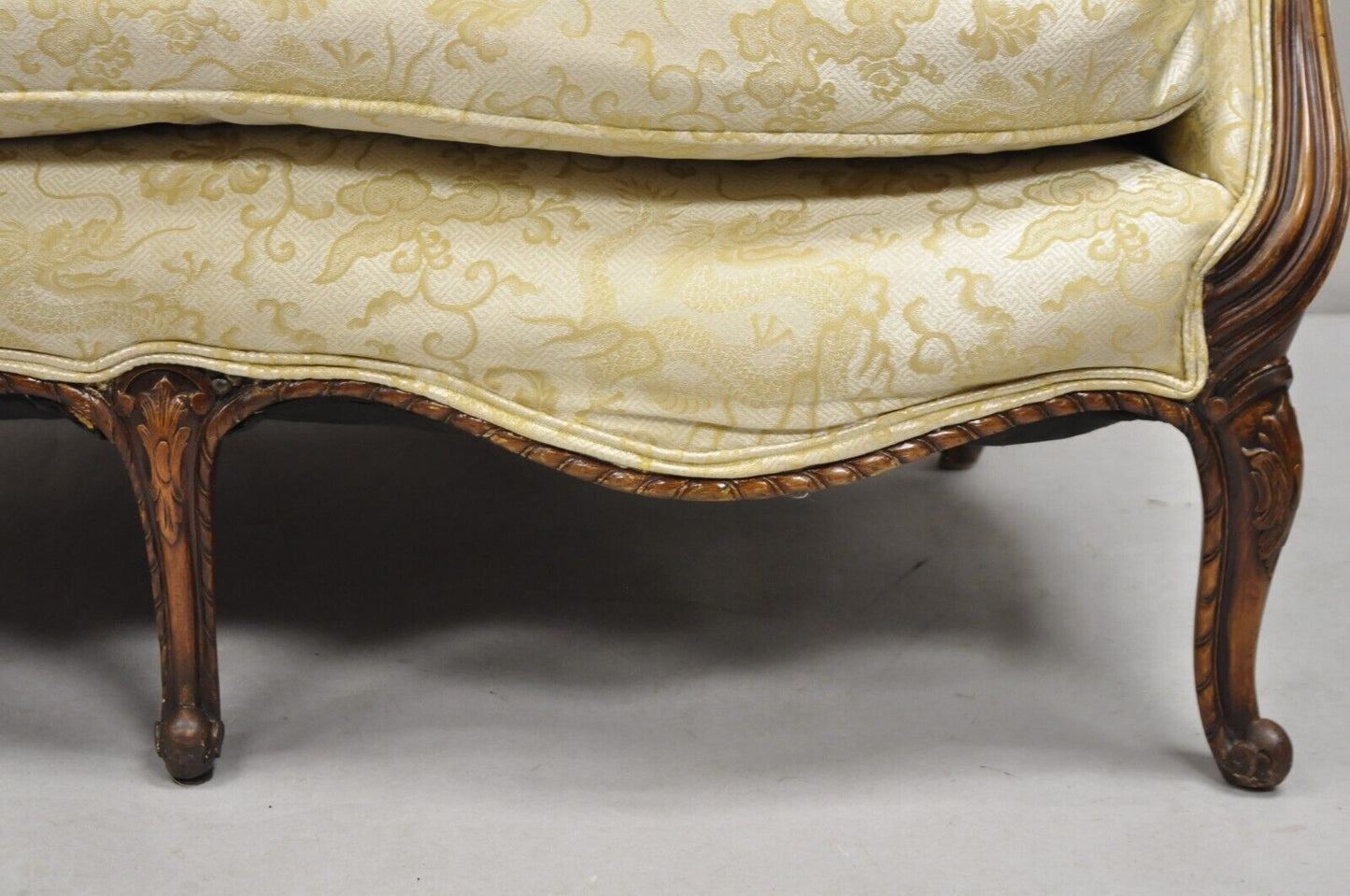 Antique French Louis XV Style Carved Walnut Serpentine Settee Sofa Loveseat