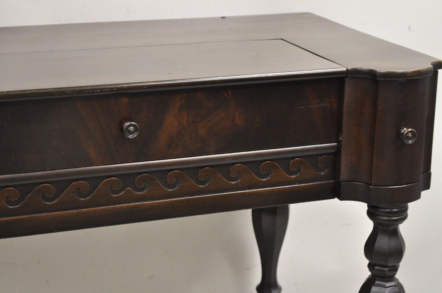 Antique Victorian Mahogany Spinet Piano Style Flip Top Secretary Writing Desk