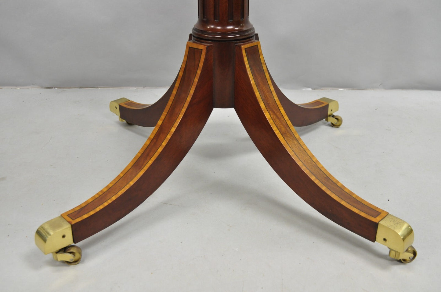 Karges English Duncan Phyfe Satinwood Banded Crotch Mahogany Oval Dining Table