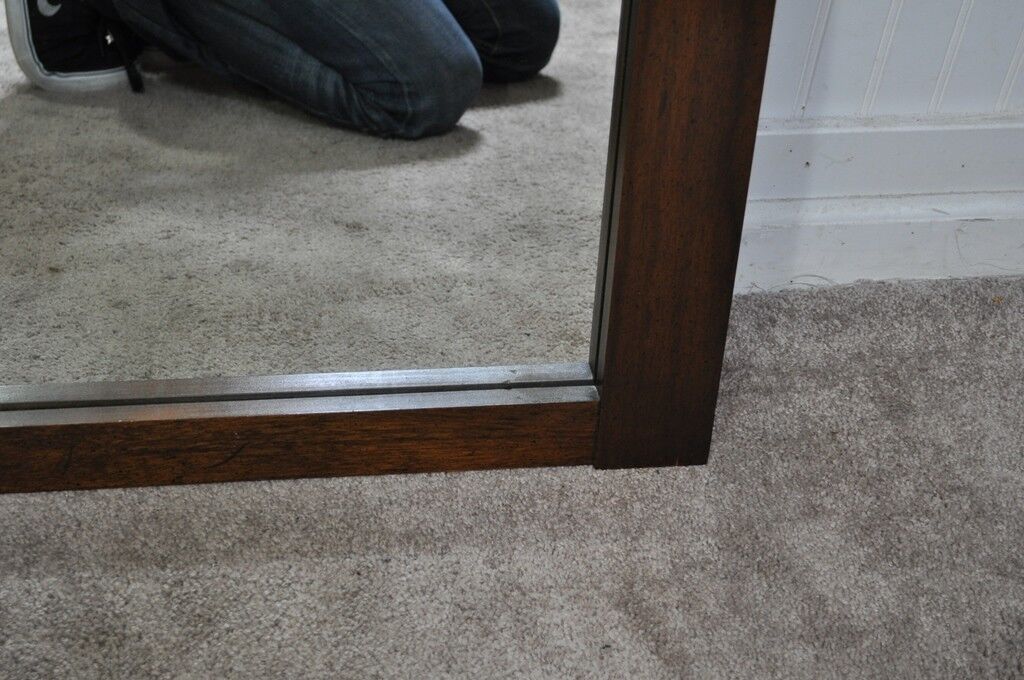 Lane Brutalist Cubist Vintage Mid Century Modern Walnut Rectangular Mirror