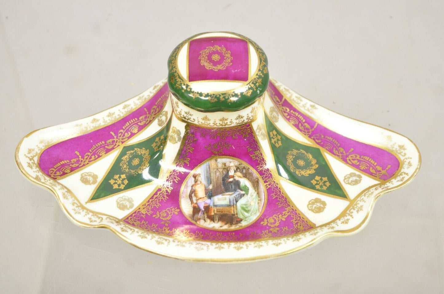 Antique Old Vienna Paris Porcelain Inkwell and Ink Blotter Desk Set - 2 Pc Set