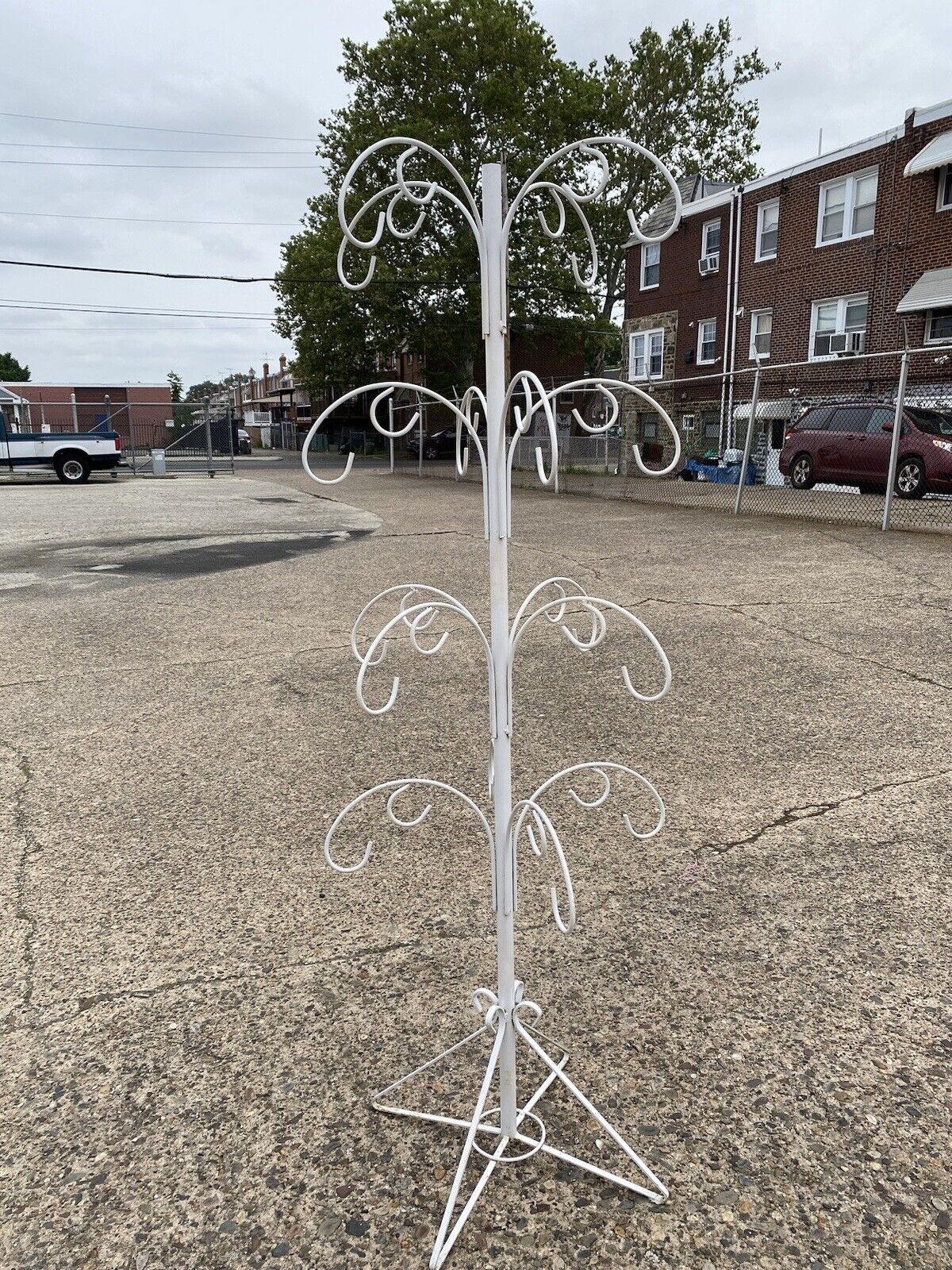 Whimsical 74" Tall White Wrought Iron 16 Hook Garden Ornament Plant Stand Holder