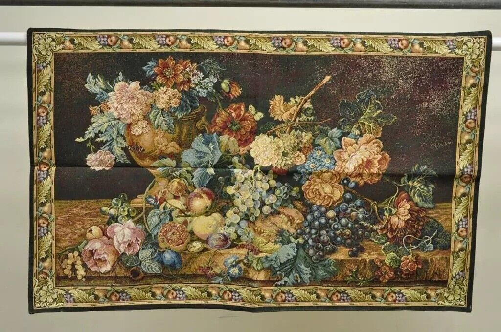 41"x26" French Wall Hanging Tapestry Jacquard Aubusson Acanthus Fruit Still Life