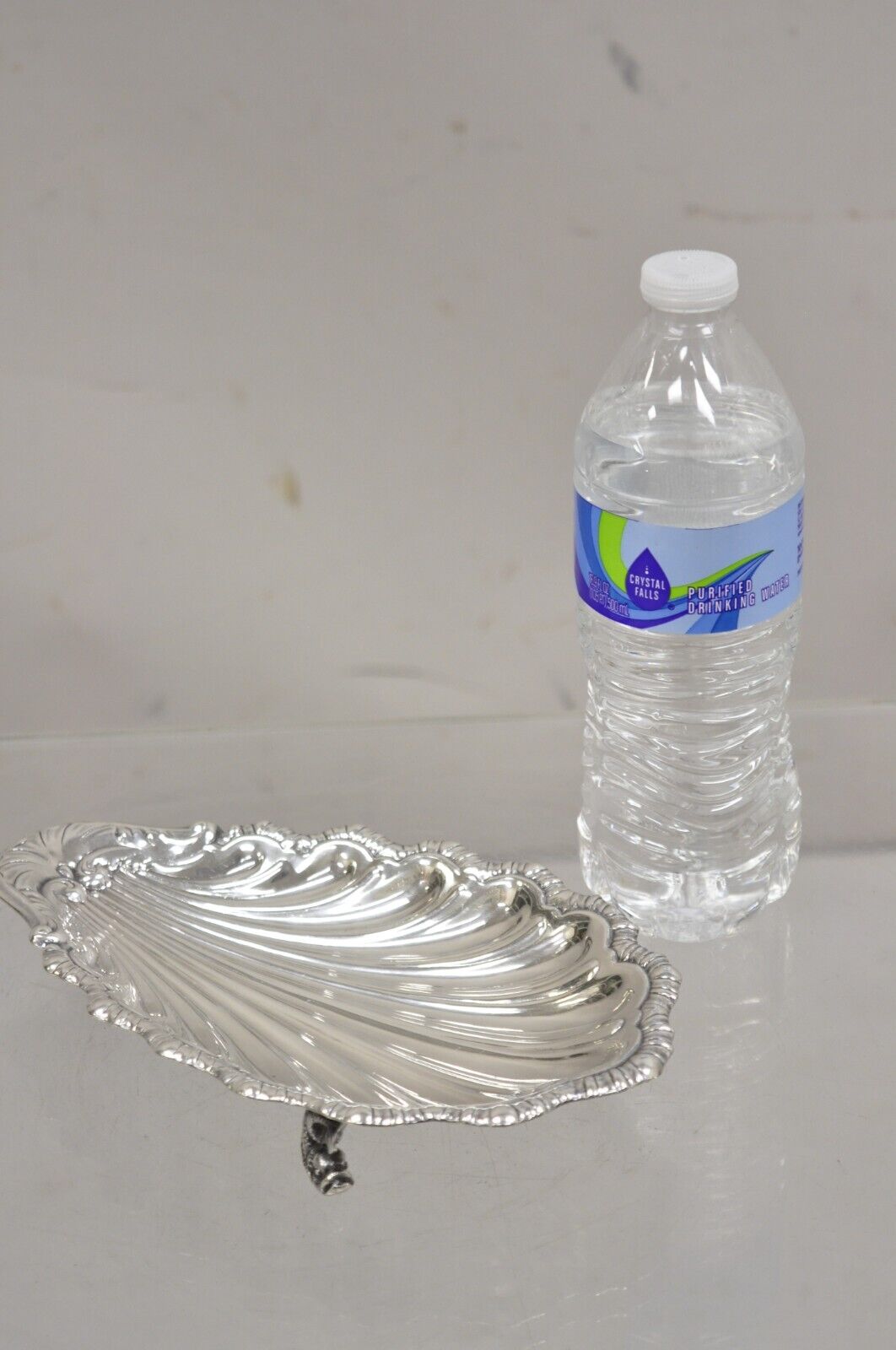Vintage English Victorian Silver Plated Clam Shell Trinket Dish On Dolphin Feet