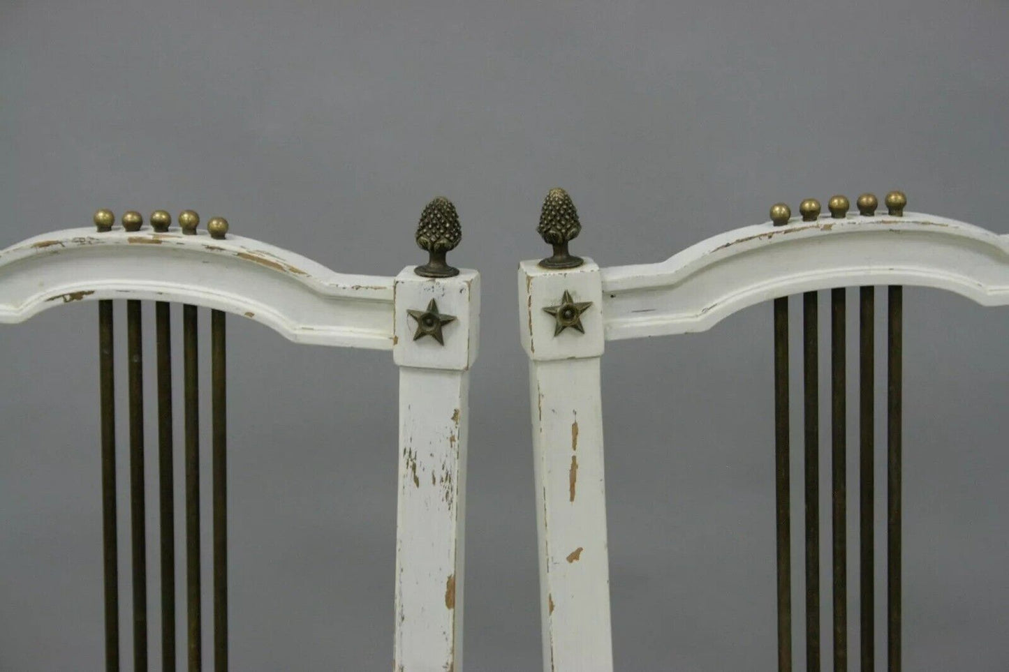 Antique French Empire Neoclassical Style Brass Harp Lyre Side Chairs - a Pair
