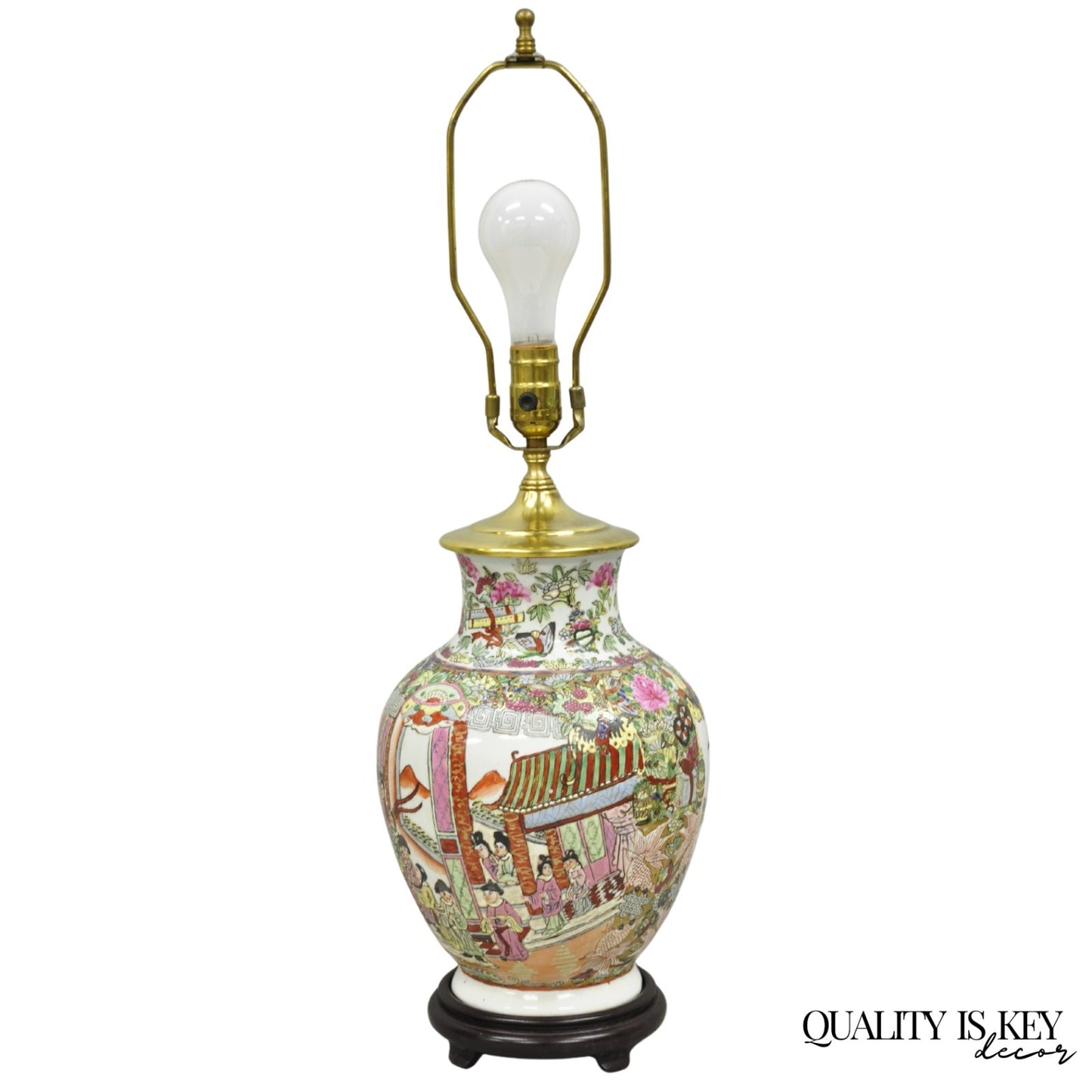 Vintage Oriental Porcelain Chinese Ginger Jar Vase Brass Chinoiserie Table Lamp