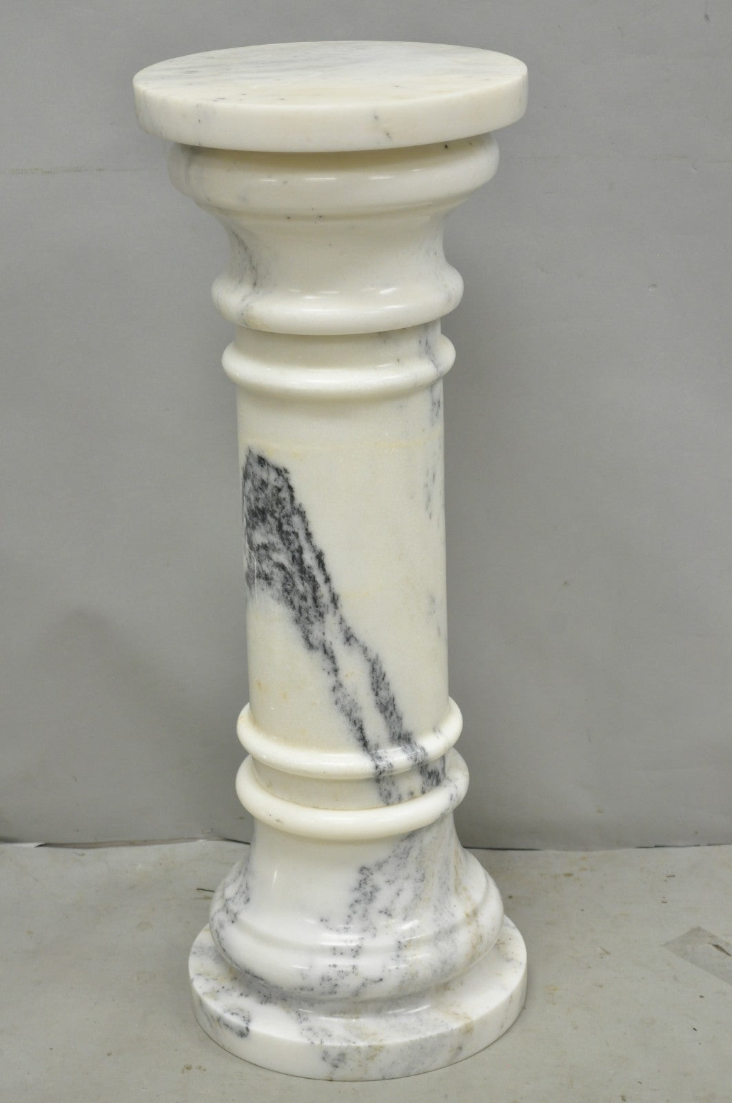 Vintage Italian Classical White Marble Column Form Round 32" Pedestal Bust Stand