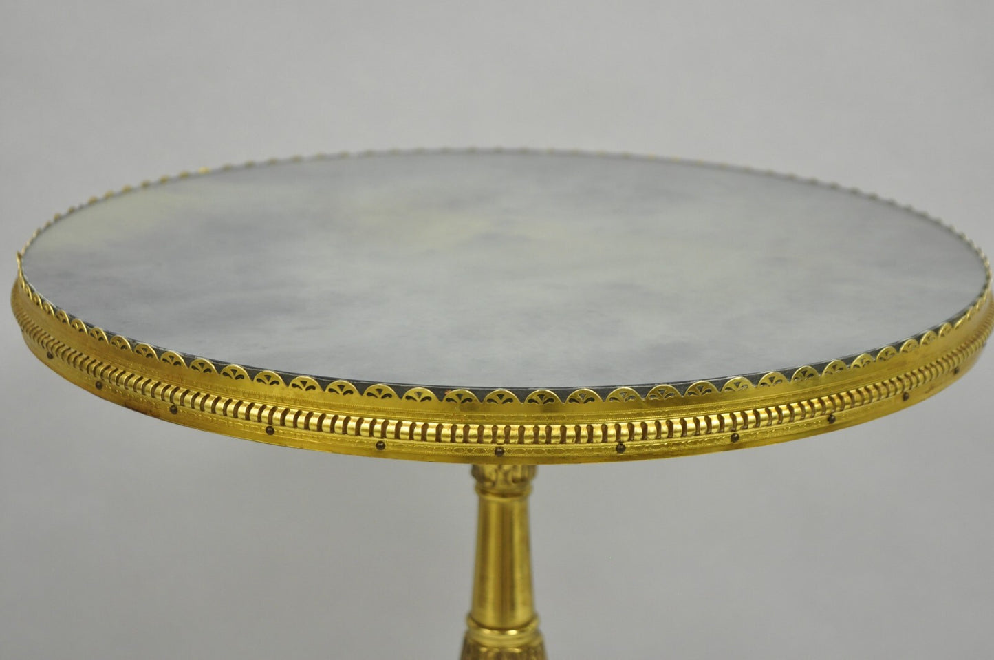 Antique French Victorian Solid Brass Round Glass Top Small Pedestal Side Table