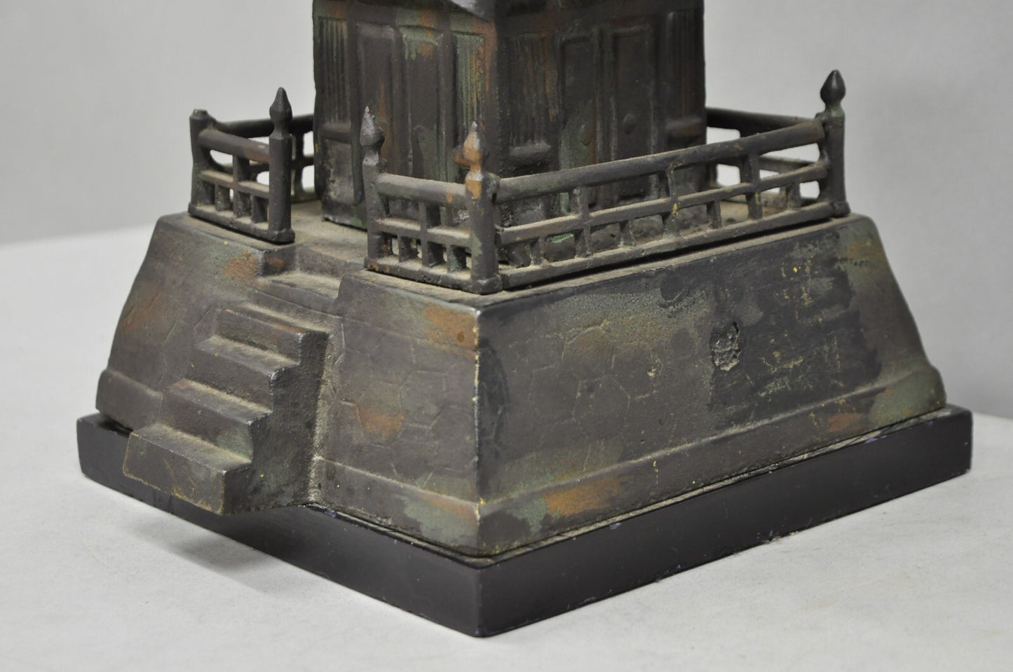 Vintage Chinoiserie Cast Iron Chinese Buddhist Pagoda Temple Table Lamp