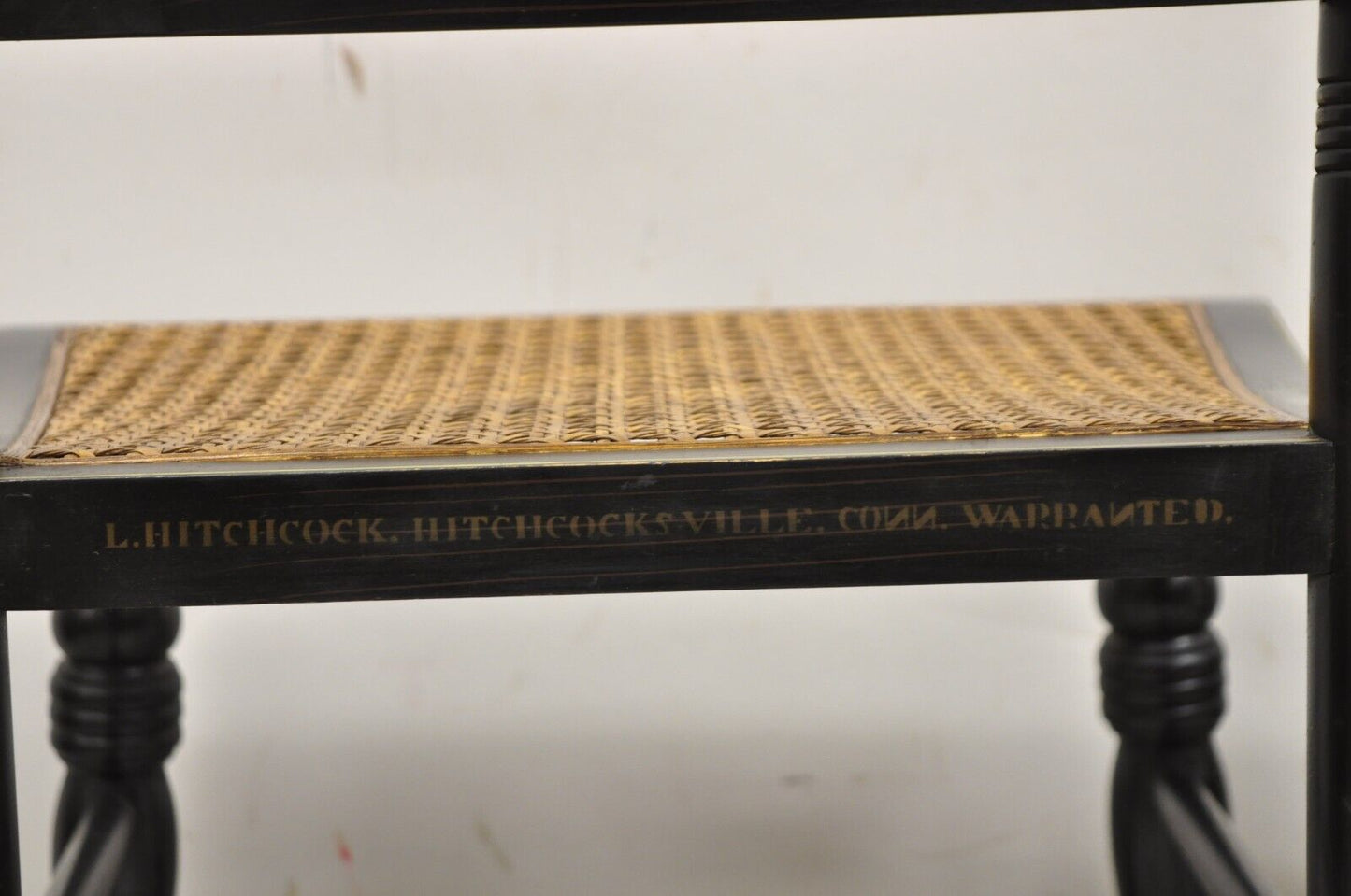 Vintage L. Hitchcock Black Stencil Harvest Decorated Cane Side Chair - a Pair