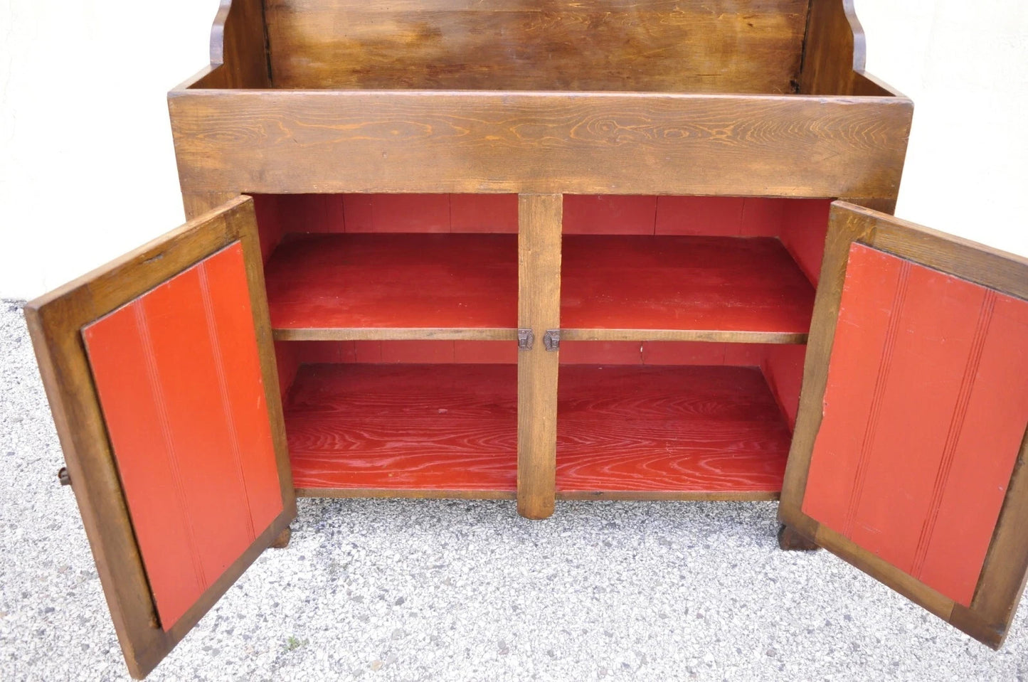 Antique American Colonial Primitive Pine Wood Stepback Drysink Hutch Cupboard