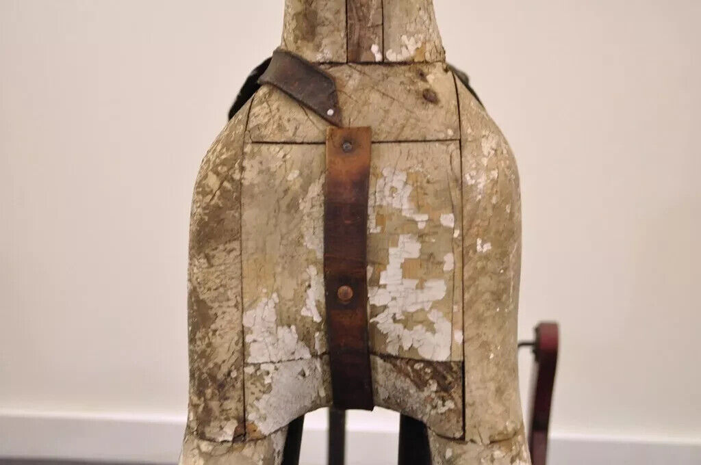 Antique Primitive Glider Rocking Hobby Horse Rustic Carved Wood Cast Iron Red