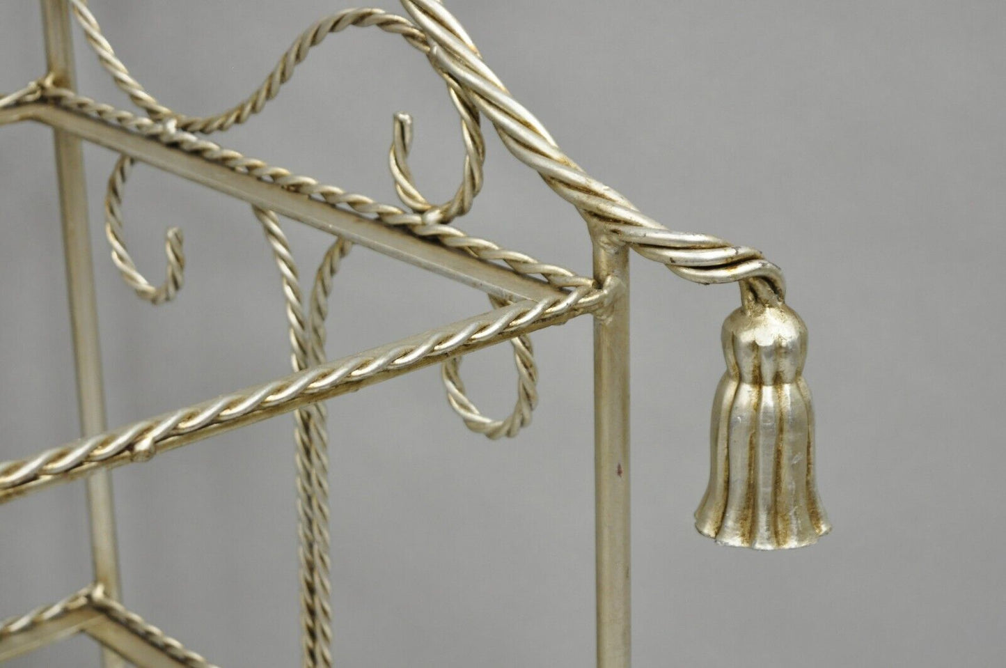 Italian Hollywood Regency Silver Iron Tassel 3 Tier Etagere Towel Rack Stand