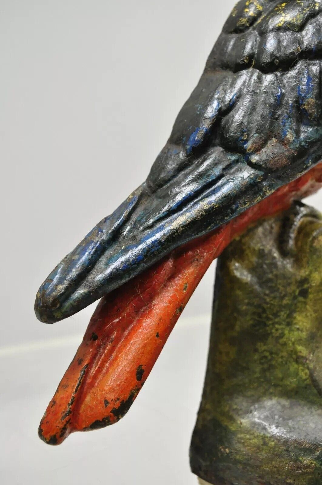 Antique Cast Iron Hand Painted 12" Cockatoo Parrot Figurine Doorstop Bookend