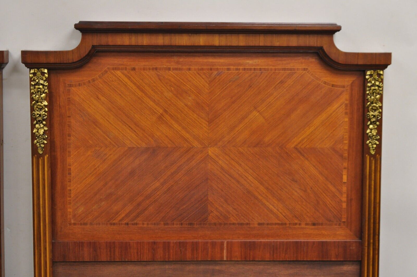 Antique French Louis XVI Style Marquetry Inlay Twin Bed Headboard - a Pair
