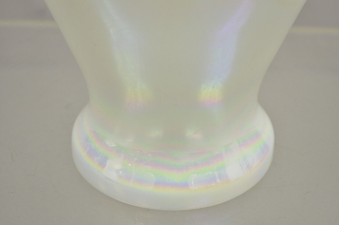 Vintage Pearlescent Opalescent White Iridescent Hand Blown Art Glass Flower Vase