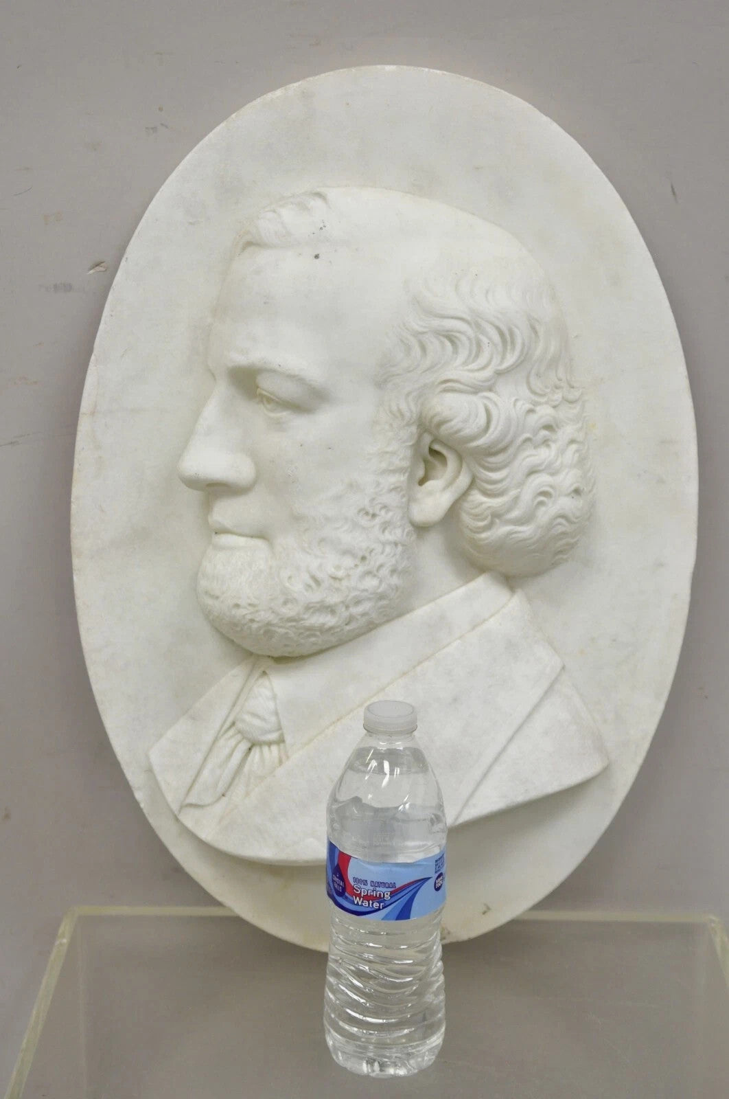 Antique Italian Marble Relief Carved 20" Oval Renaissance Bearded Gentleman Bust