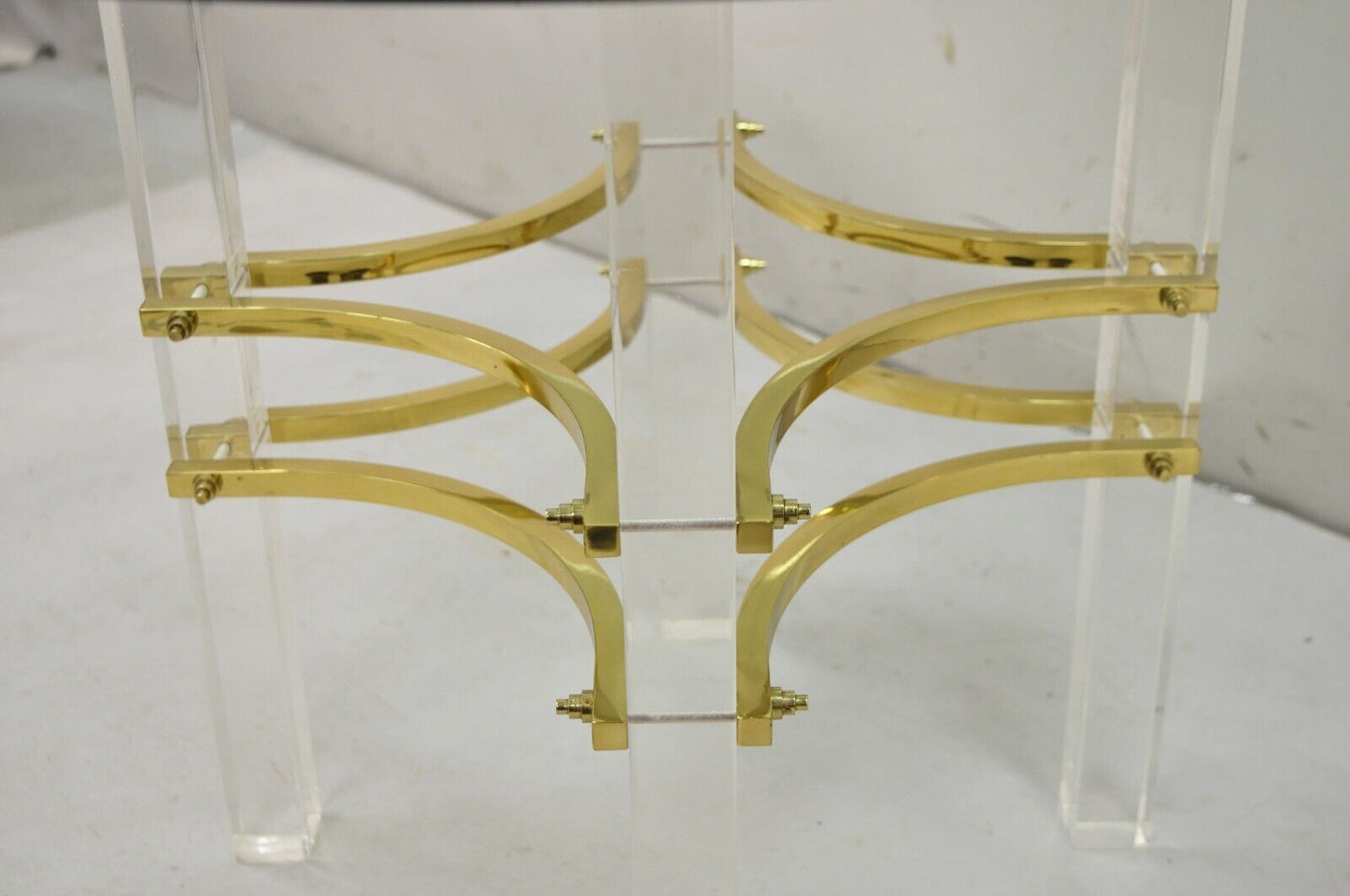 Mid Century Modern Charles Hollis Jones Style Lucite Brass Round Side Table