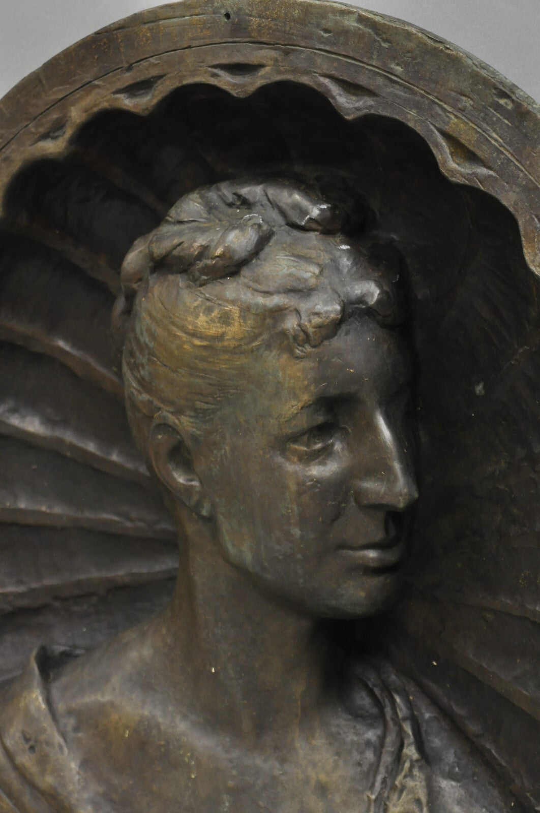 Antique Italian Woman Bust Large 25" Bronze Relief Repousse Monument Plaque