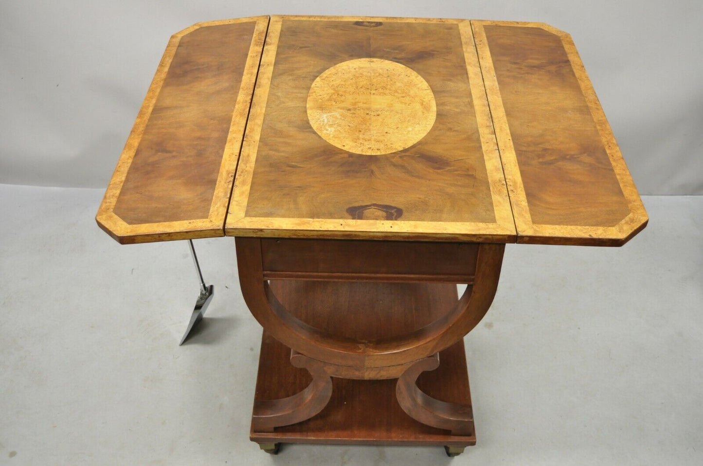 French Regency Italian Biedermeier Mahogany Inlay Serving Bar Cart Table