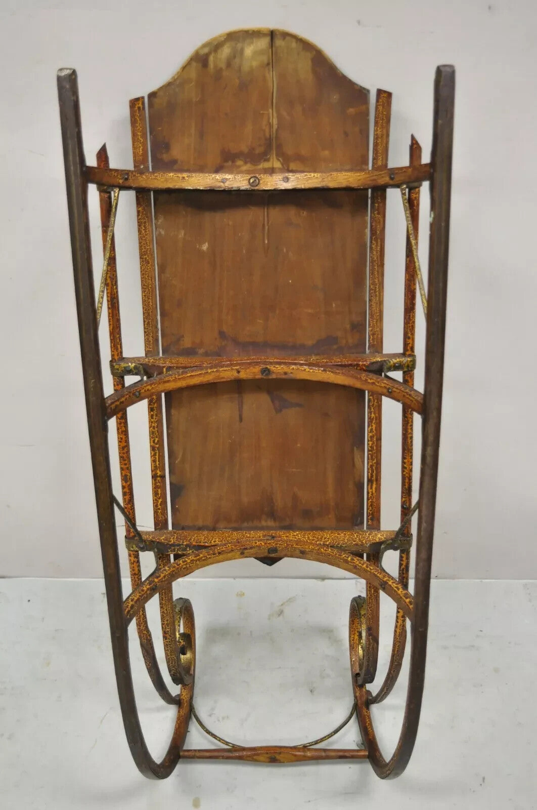 Antique Bentwood Blue Painted Small Child Snow Sled Wall Display Art