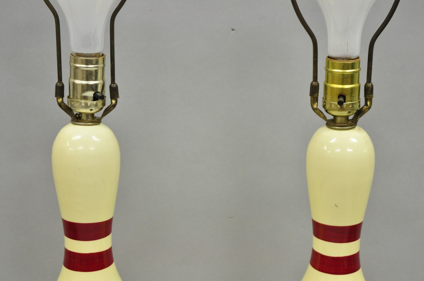 Vintage Mid Century Modern Bowling Pin Man Cave Game Room Table Lamps - a Pair